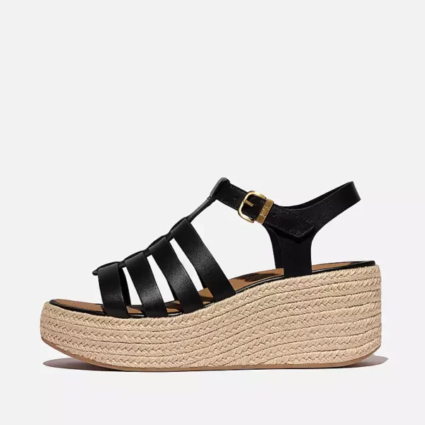Sandali da pescatore espadrillas in pelle con zeppa - immagine 2