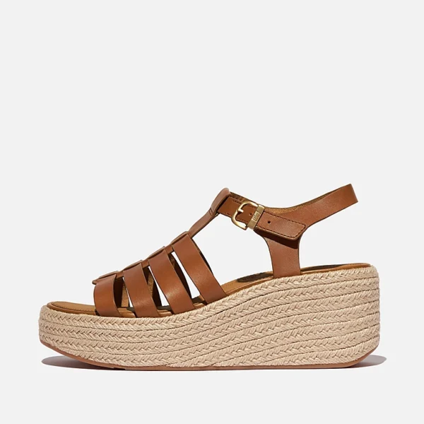Sandali da pescatore espadrillas in pelle con zeppa - immagine 4