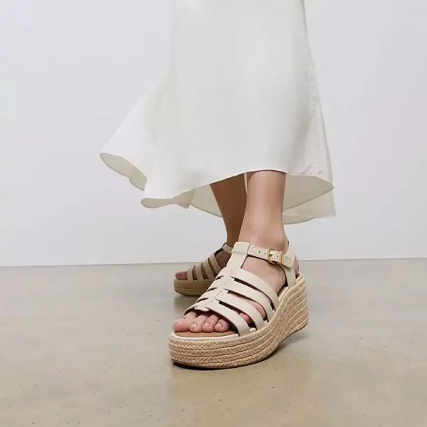 Sandali da pescatore espadrillas in pelle con zeppa - immagine 7