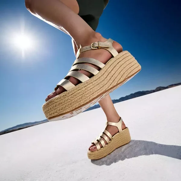 Sandali da pescatore espadrillas in pelle con zeppa - immagine 9
